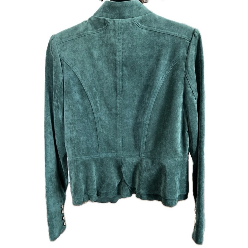 NWT Kate Rosy Women’s Ruffle Military Jacket Blazer Green Size Medium - Picture 3 of 14